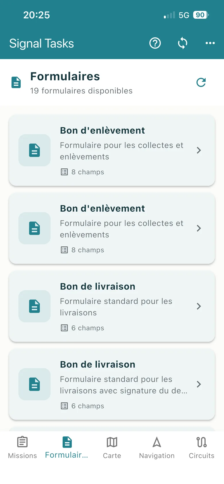 Signal Tasks : formulaires disponibles